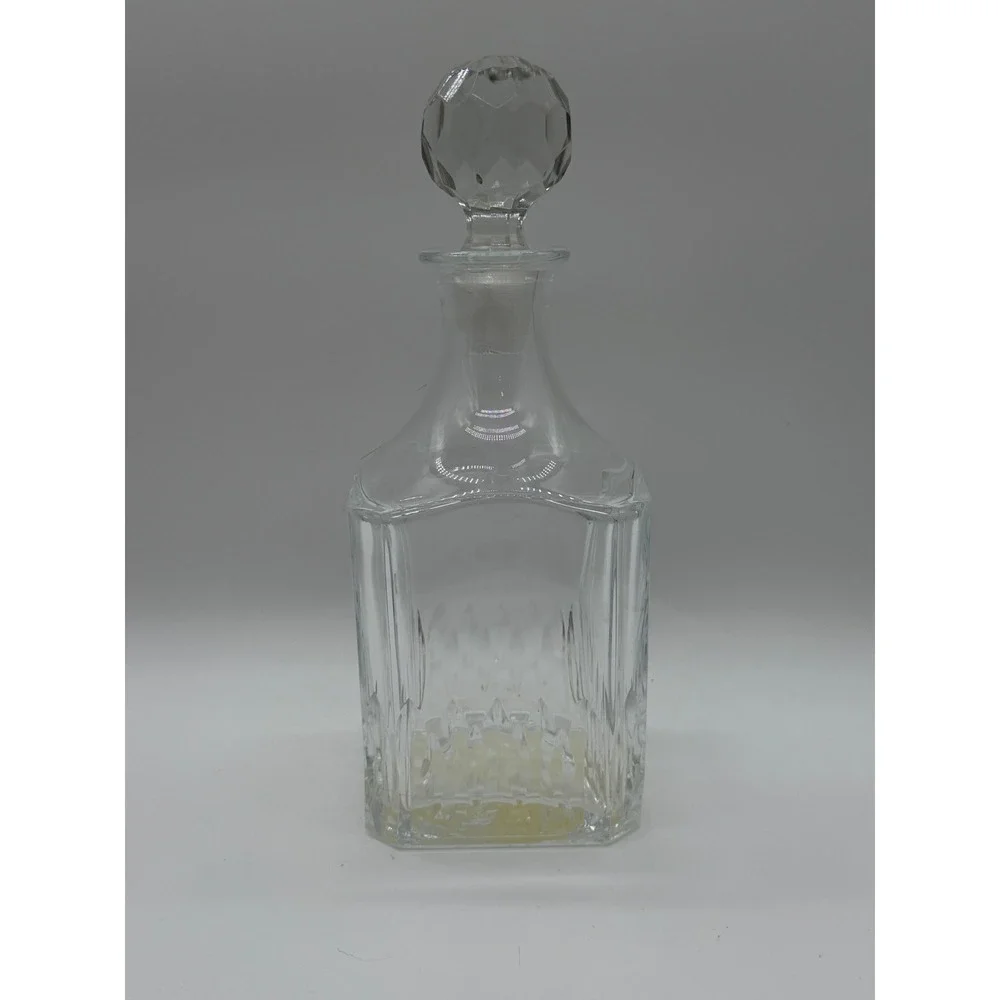 Vintage Crystal Glass Liquor Decanter with Faceted Ball Stopper Square 10 inch